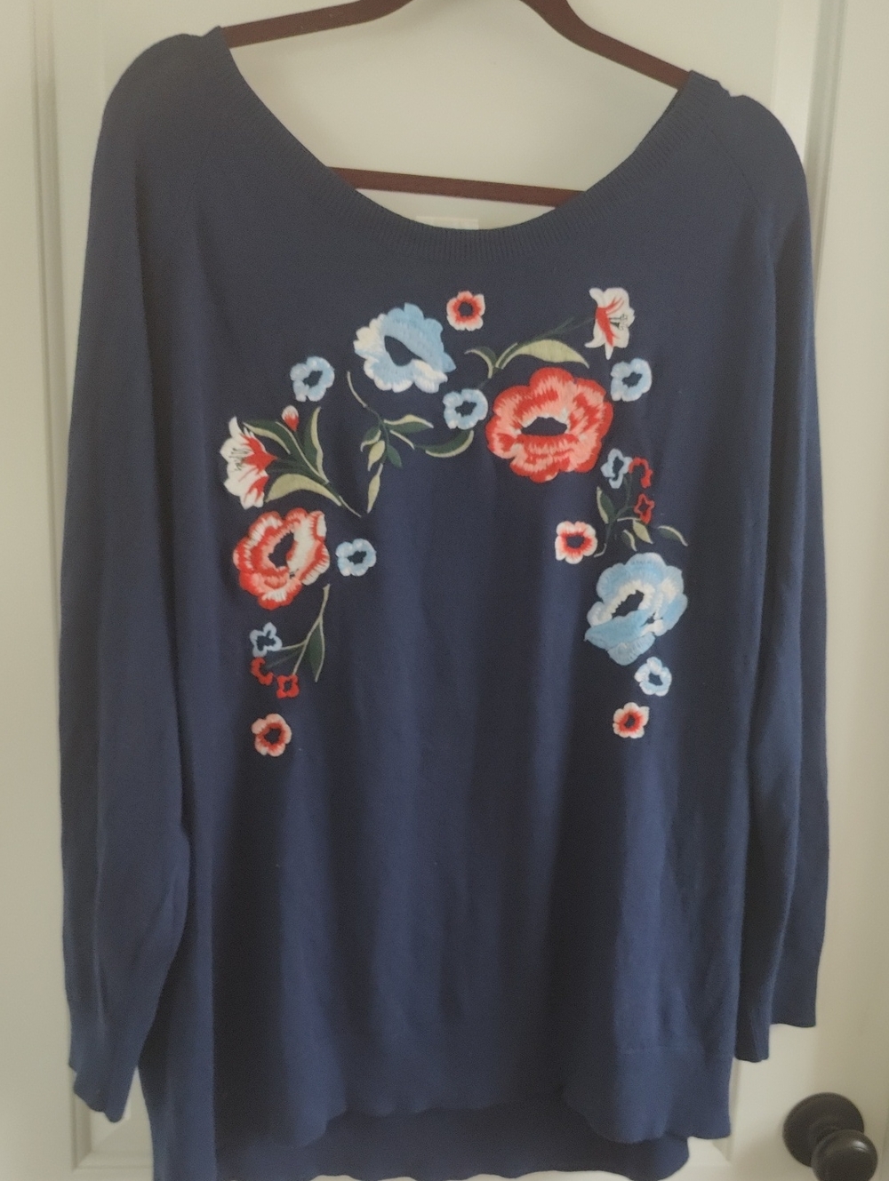 St John'sBay Women’s Navy Floral Embroidered Pullover Sweater